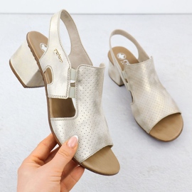 Sandales aux talons hauts féminins Golden Rieker 64665-60 doré 1