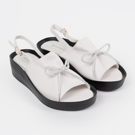 Goodin Sandales de coin blanc avec un insert en cuir blanche 1