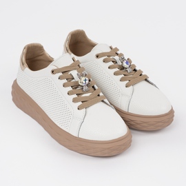 Baskets blanches et beiges avec épingles en cuir Sergio Leone 3