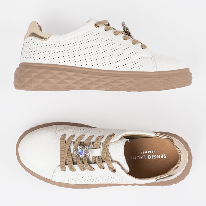 Baskets blanches et beiges avec épingles en cuir Sergio Leone 2