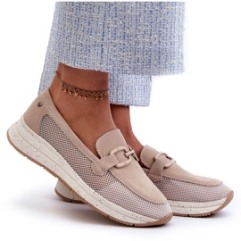 S.Barski Les mocassins en daim des femmes TW210 beige avec un ornement 4