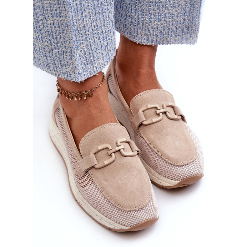 S.Barski Les mocassins en daim des femmes TW210 beige avec un ornement 2
