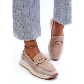 S.Barski Les mocassins en daim des femmes TW210 beige avec un ornement 1