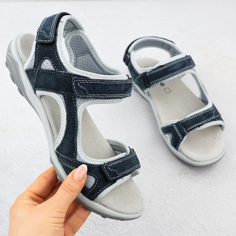 Cambell AL94327 Sandales velcro en cuir bleu marine 1