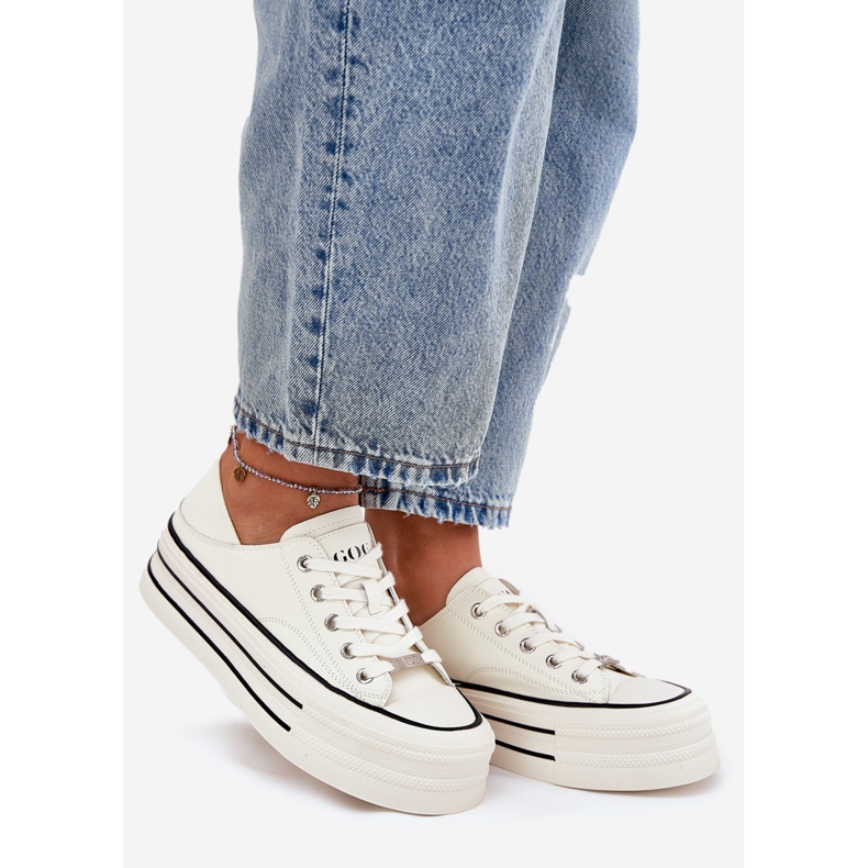 Baskets en cuir pour femmes sur Goe RR2N4106 Plateforme blanche 1