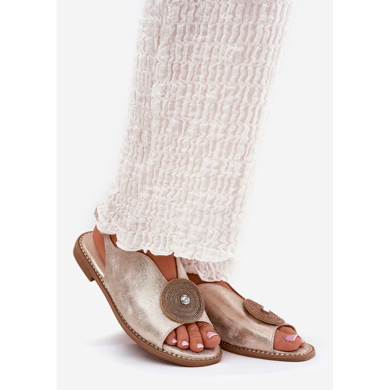 S.Barski Sandales féminines brillantes Détail décoratif S. Barski KV51-012 Zlotys doré 1