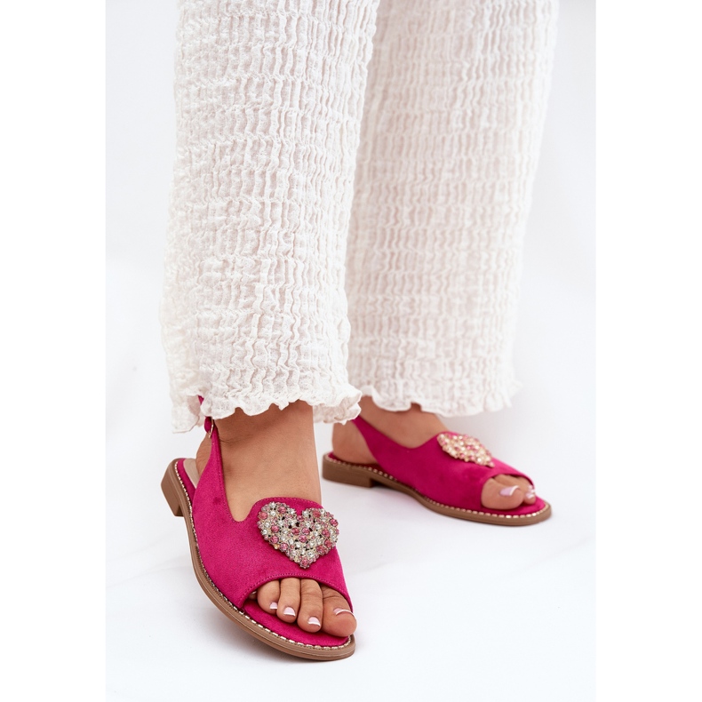 S.Barski Sandales pour femmes avec un cœur décoratif S. Barski KV27-018 Fuksja rose 2