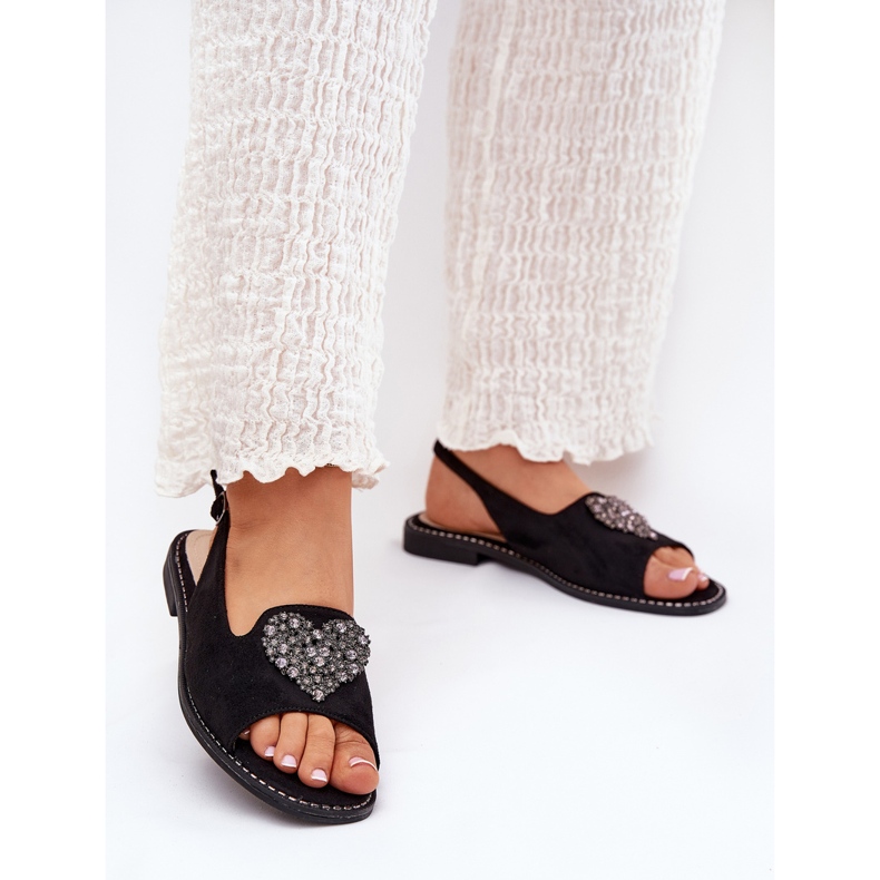 S.Barski Sandales pour femmes avec un cœur décoratif S. Barski KV27-018 noir 2