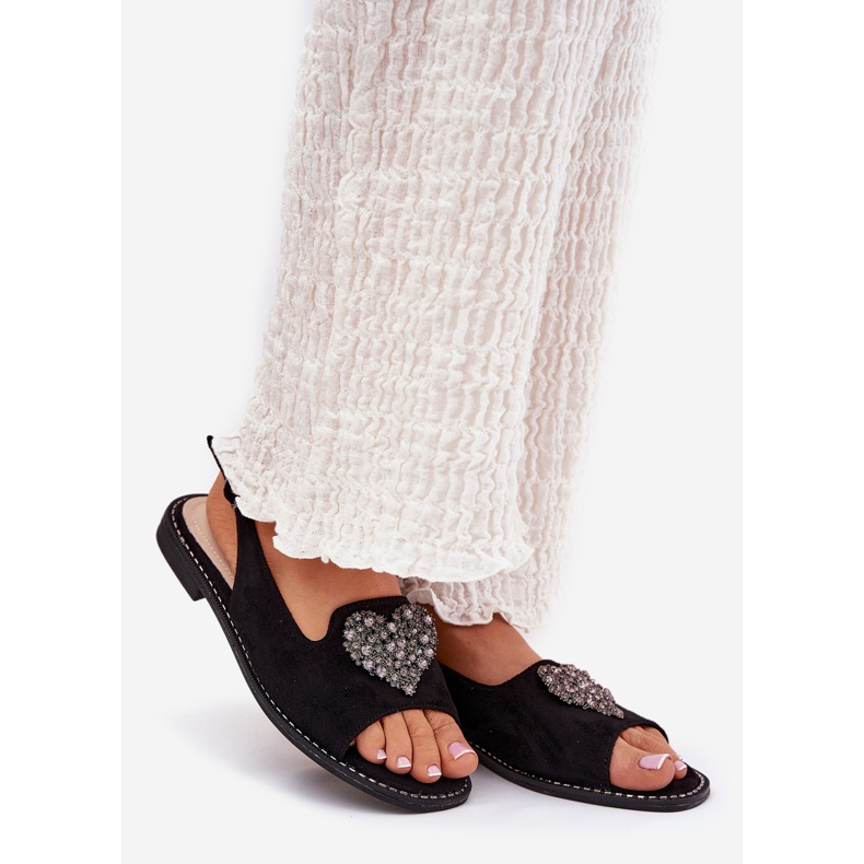 S.Barski Sandales pour femmes avec un cœur décoratif S. Barski KV27-018 noir 1