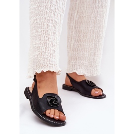 S.Barski Sandales féminines brillantes avec un ornement S. Barski KV51-006 noir le noir 2