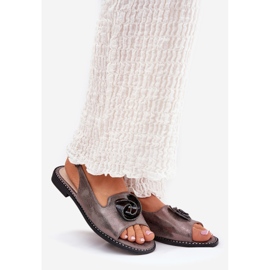 S.Barski Sandales féminines brillantes avec un ornement S. Barski KV51-006 Gray gris 1