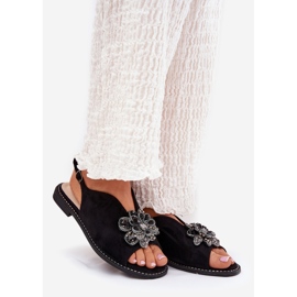 S.Barski Sandales féminines à talons plates avec un ornement S. Barski KV27-001 noir le noir 1