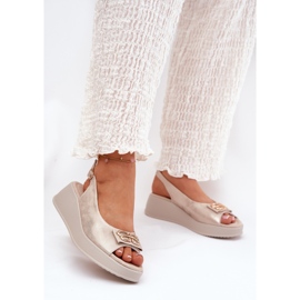 S.Barski Sandales en cuir pour femmes en coin avec un détail décoratif de S. Barski LR51-593 Gold doré 2