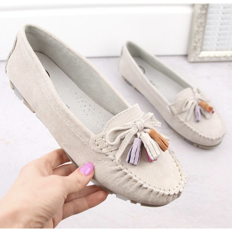 Filippo W PAW506A Mocassins en cuir suédé beige à franges 2