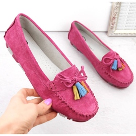 Filippo W PAW506B Mocassins en cuir suédé à franges fuchsia rose 2