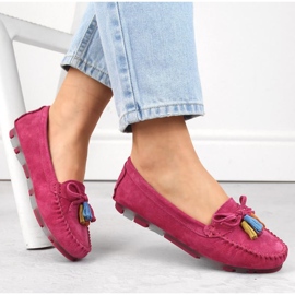 Filippo W PAW506B Mocassins en cuir suédé à franges fuchsia rose 3