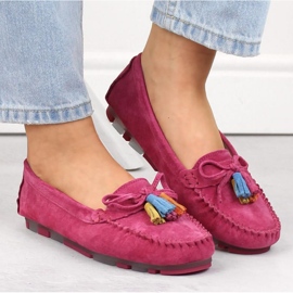 Filippo W PAW506B Mocassins en cuir suédé à franges fuchsia rose 4