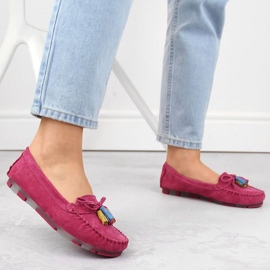 Filippo W PAW506B Mocassins en cuir suédé à franges fuchsia rose 5