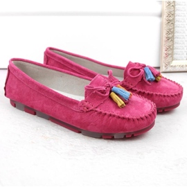 Filippo W PAW506B Mocassins en cuir suédé à franges fuchsia rose 7
