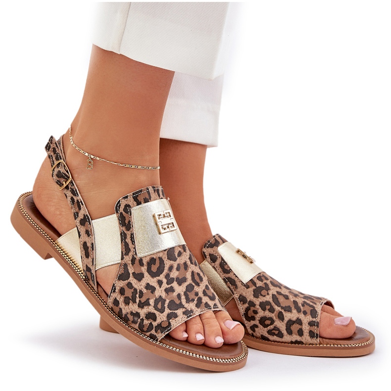 Zazoo 40385 Sandales en cuir féminines avec imprimé léopard marron brun 6
