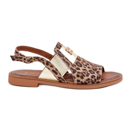 Zazoo 40385 Sandales en cuir féminines avec imprimé léopard marron brun 5