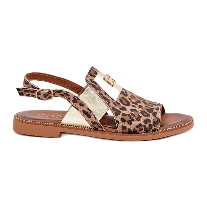 Zazoo 40385 Sandales en cuir féminines avec imprimé léopard marron brun 5