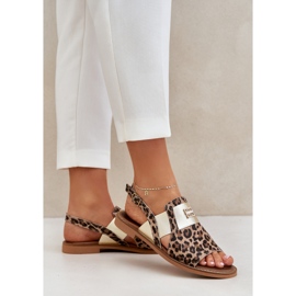 Zazoo 40385 Sandales en cuir féminines avec imprimé léopard marron brun 2