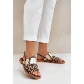 Zazoo 40385 Sandales en cuir féminines avec imprimé léopard marron brun 1