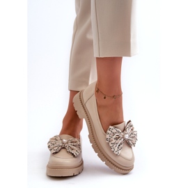 Mocassins en cuir féminin avec Laura Messi 2787 Light Ben beige 3