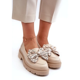 Mocassins en cuir féminin avec Laura Messi 2787 Light Ben beige 2