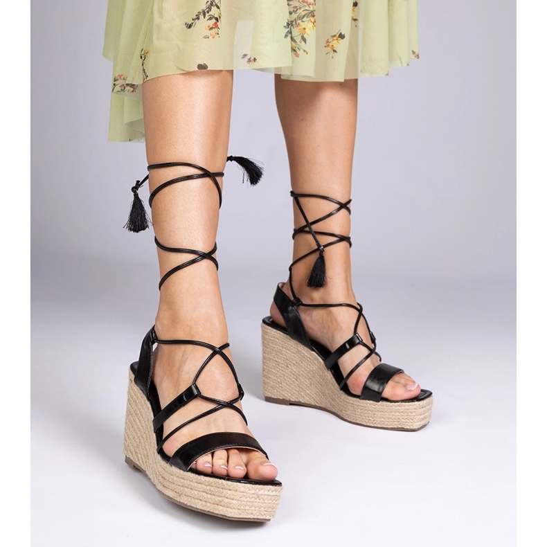 Sandales noires Espadrilles en coin le noir 1