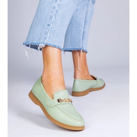 Mocassins verts à décor doré 2