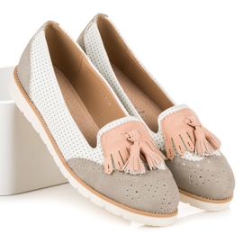 Vices Ballerines ajourées à franges blanche gris rose 1