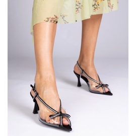 Sandales transparentes noires sur une épingle avec zircons le noir 1 Sandales transparentes noires sur une épingle avec zircons le noir 1