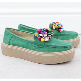 Mocassins en cuir sur la plate-forme avec des perles Green Filippo DP6765 vert 2