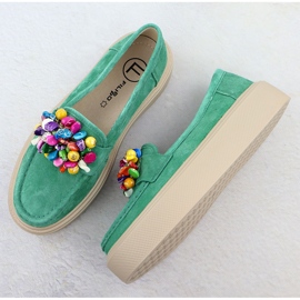 Mocassins en cuir sur la plate-forme avec des perles Green Filippo DP6765 vert 3