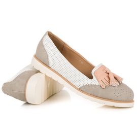 Vices Ballerines ajourées à franges blanche gris rose 4