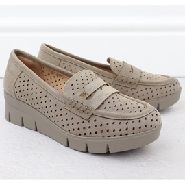 Moccasins pour femmes pour un coin ouvert Khaki Potocki 12608 beige 2