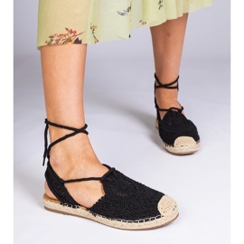 Sandales d'espadrilles à thèmes plats noirs 1