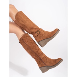 Bottines compensées en daim marron brun 1