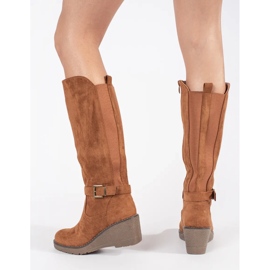 Bottines compensées en daim marron brun 3