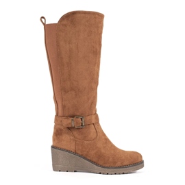 Bottines compensées en daim marron brun 5