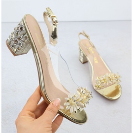 S.Barski Sandales des femmes transparentes sur un poste avec des zircons Złote S. Barski MR51-725 doré 1