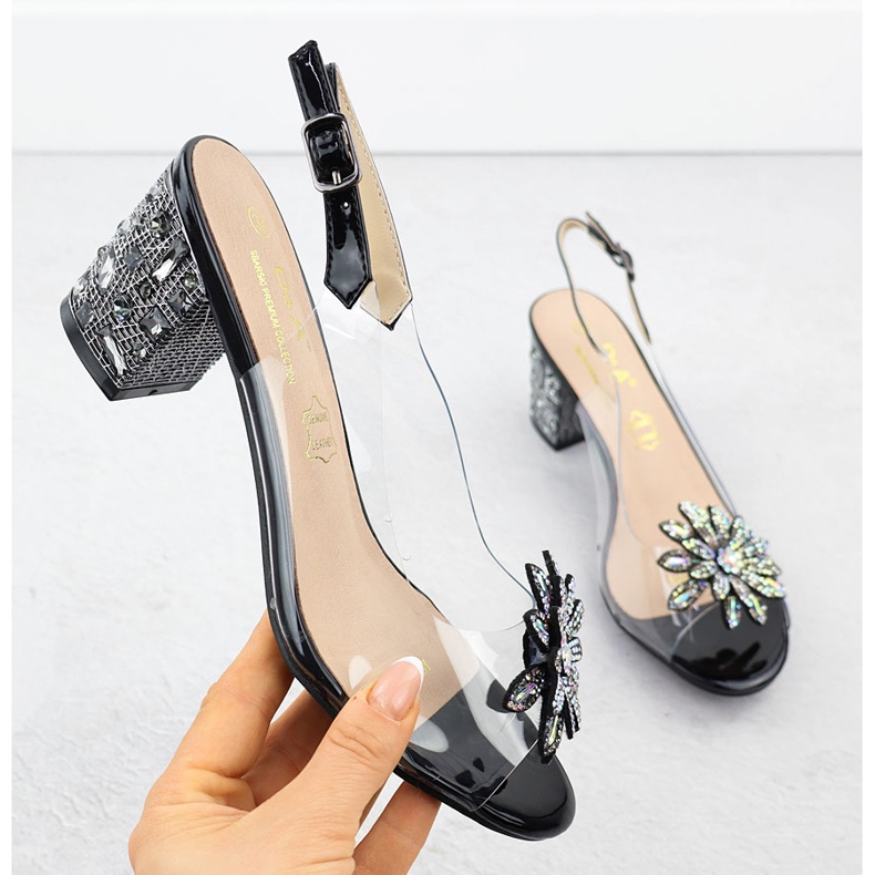 S.Barski Sandales des femmes transparentes sur le pilier avec des zircons Czarne S. Barski MR51-002 le noir 1 S.Barski Sandales des femmes transparentes sur le pilier avec des zircons Czarne S. Barski MR51-002 le noir 1