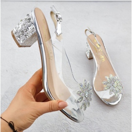 Sandales des femmes transparentes sur un poteau avec des zircons argent S.Barski MR51-002 1 Sandales des femmes transparentes sur un poteau avec des zircons argent S.Barski MR51-002 1