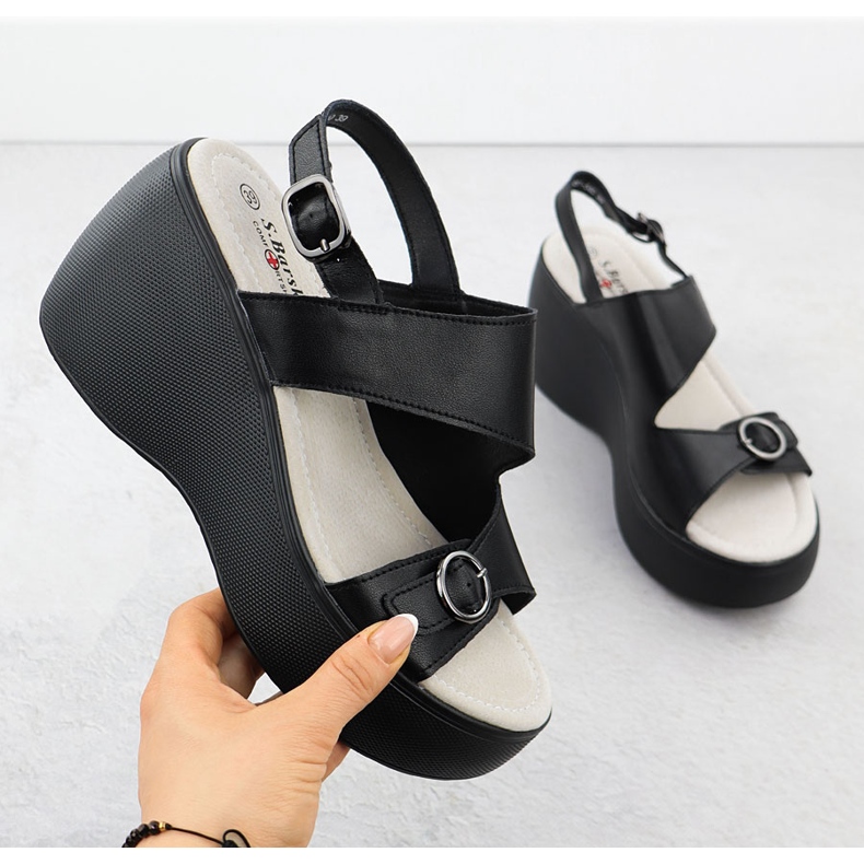 S.Barski Sandales de coin en cuir Black S. Barski LR51-540 le noir 1