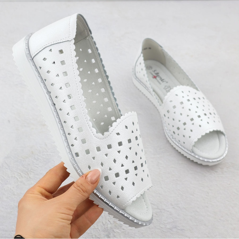 S.Barski Chaussures en cuir pour femmes Open Travail Open White Pearl S. Barski LR51-922 blanc 1