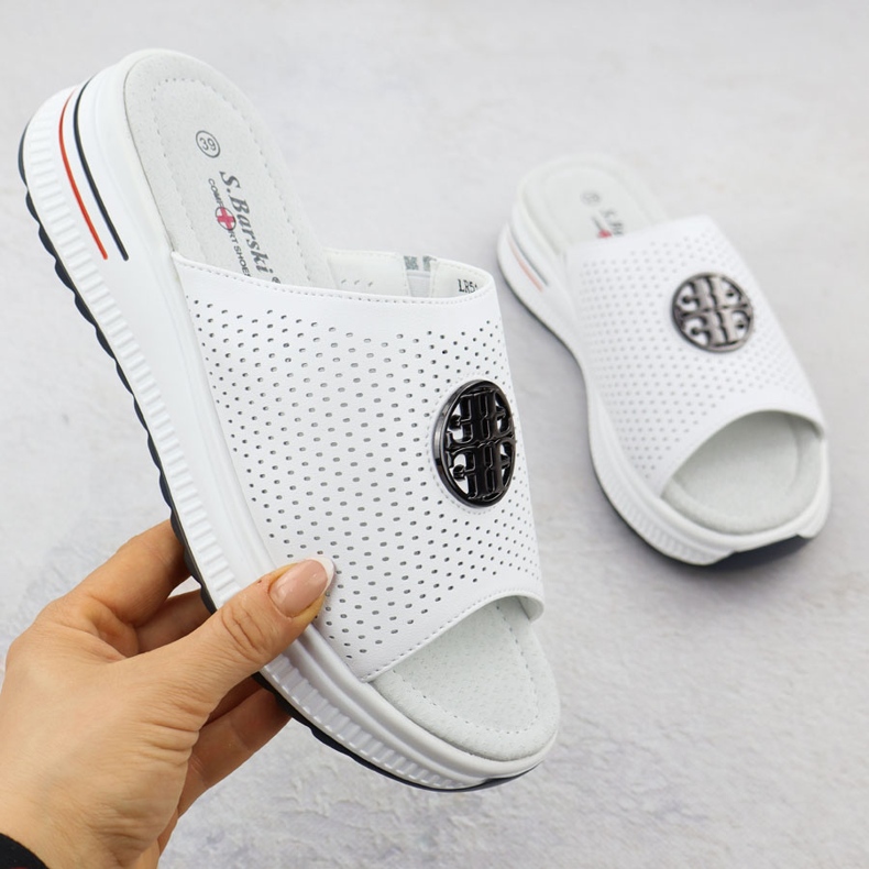 S.Barski Tongs en cuir ouverte pour femmes S. Barski LR51-661 blanc 1