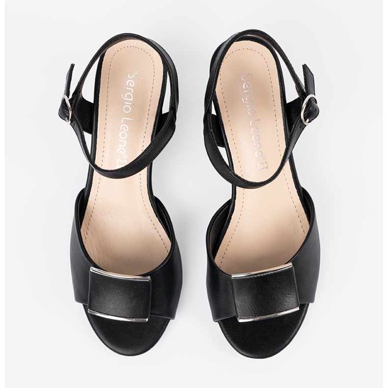 Sergio Leone Sandales sur le pilier des femmes avec un talon extérieur noir le noir 2