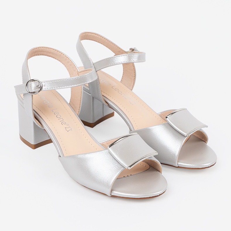 Sergio Leone Sandales sur le pilier des femmes avec un talon argenté ouvert 1